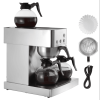 Commercial drip coffee maker with a 12-cup capacity, featuring four glass pots and four thermal trays. A stainless steel drip coffee brewer suitable