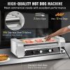 Hot Dog Roller, 12 Hot Dog Capacity 5 Rollers, 750W Stainless Steel Cook Warmer Machine with Dual Temp Control, LED Light and Detachable Drip Tray