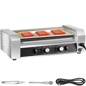 Hot Dog Roller, 12 Hot Dog Capacity 5 Rollers, 750W Stainless Steel Cook Warmer Machine with Dual Temp Control, LED Light and Detachable Drip Tray